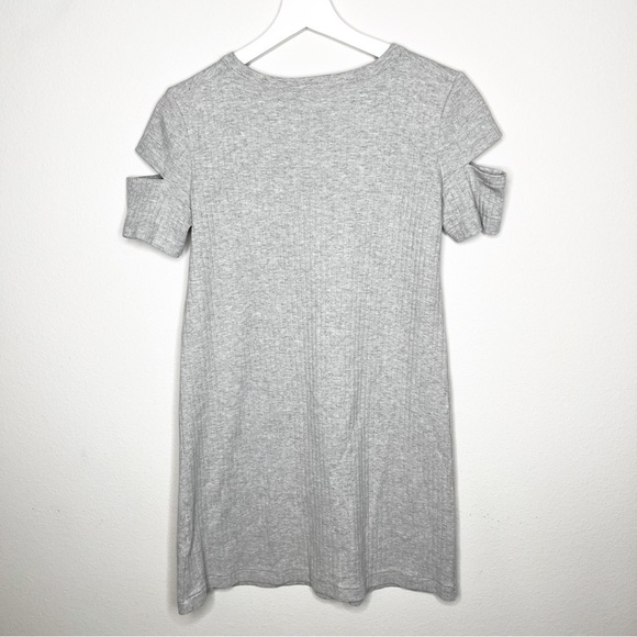 Helmut Lang Slashed Shoulder Ribbed Cotton Mini Dress Grey Small Bodycon - Picture 9 of 11